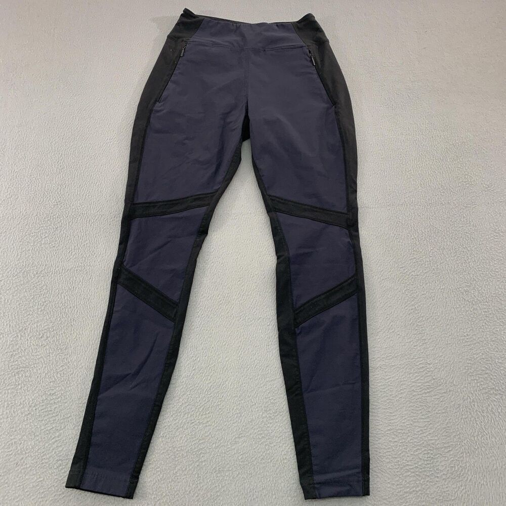 Athleta Leggings Womens 4 Blue Black Colorblock High Rise Zip Pockets Ankle